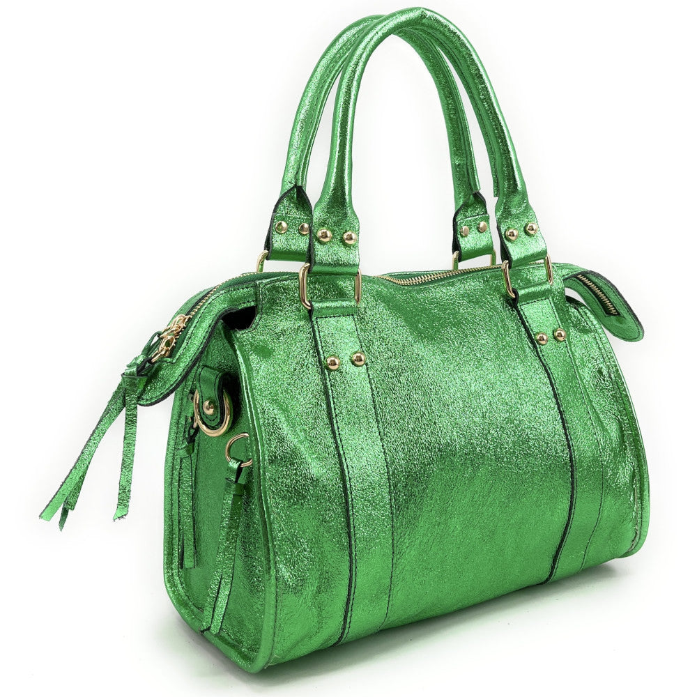 Sac à main en cuir irisé SANDSTORM GOLD (petit modèle) Vert anglais irisé