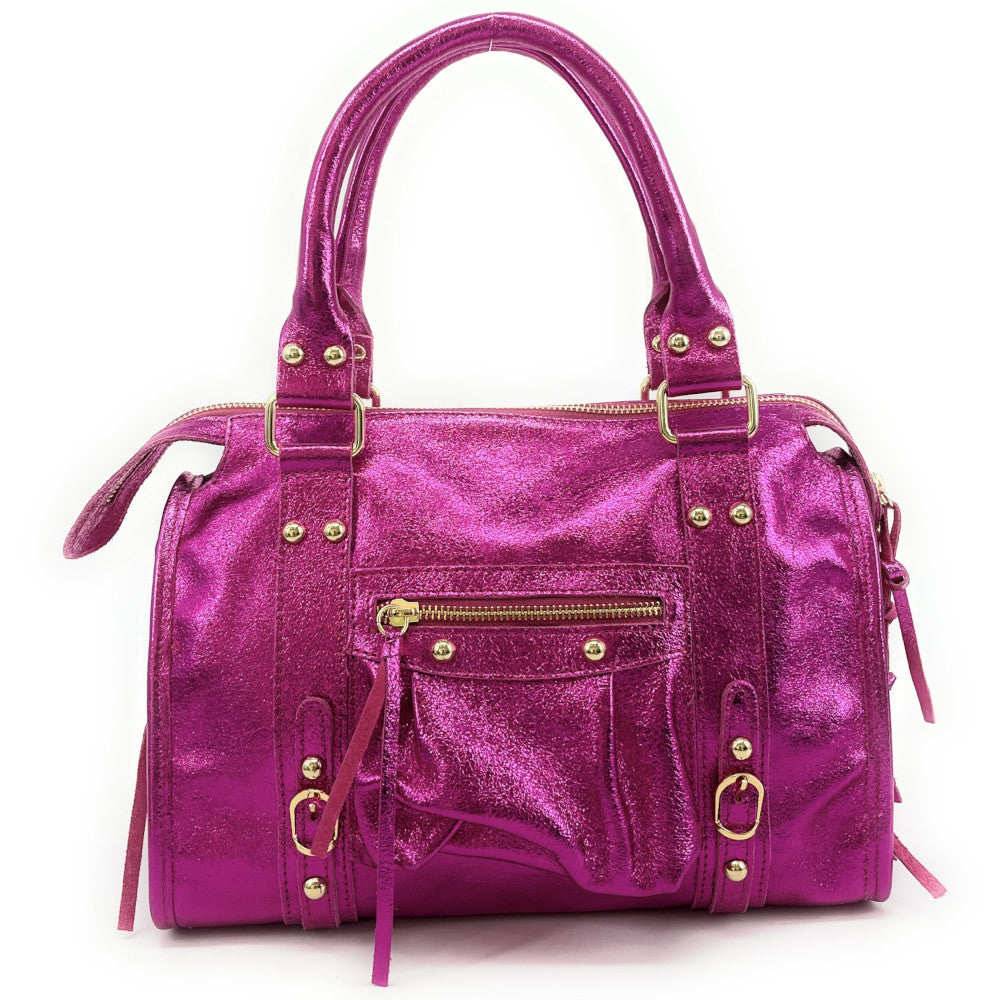 Sac à main en cuir irisé SANDSTORM GOLD (petit modèle) Fuchsia irisé