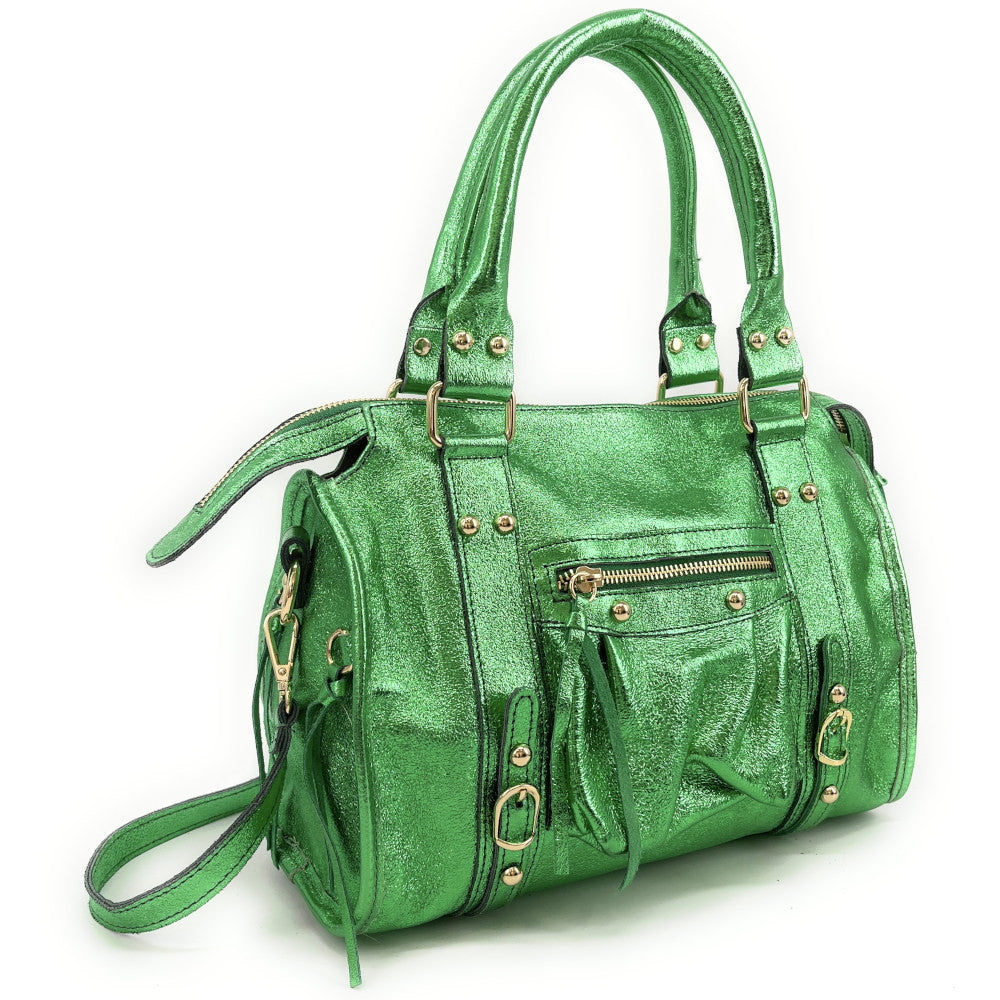 Sac à main en cuir irisé SANDSTORM GOLD (petit modèle) Vert anglais irisé