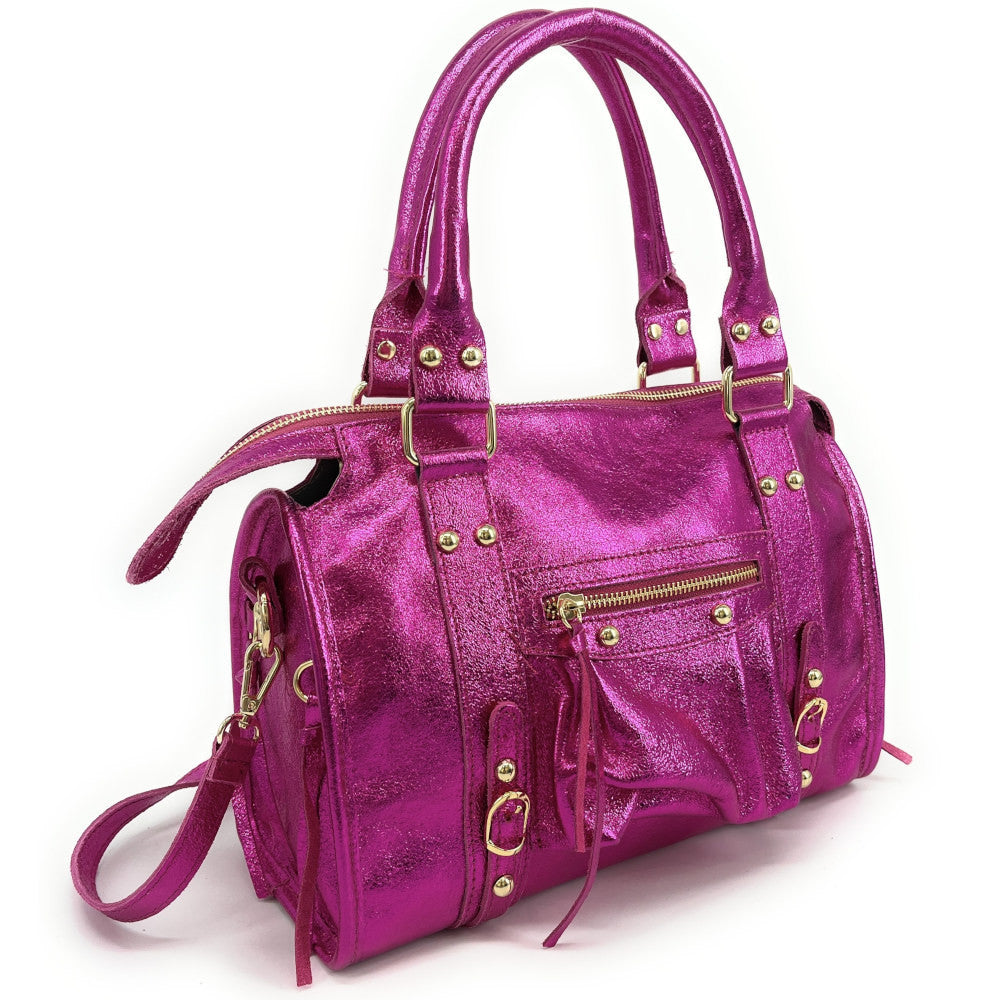 Sac à main en cuir irisé SANDSTORM GOLD (petit modèle) Fuchsia irisé