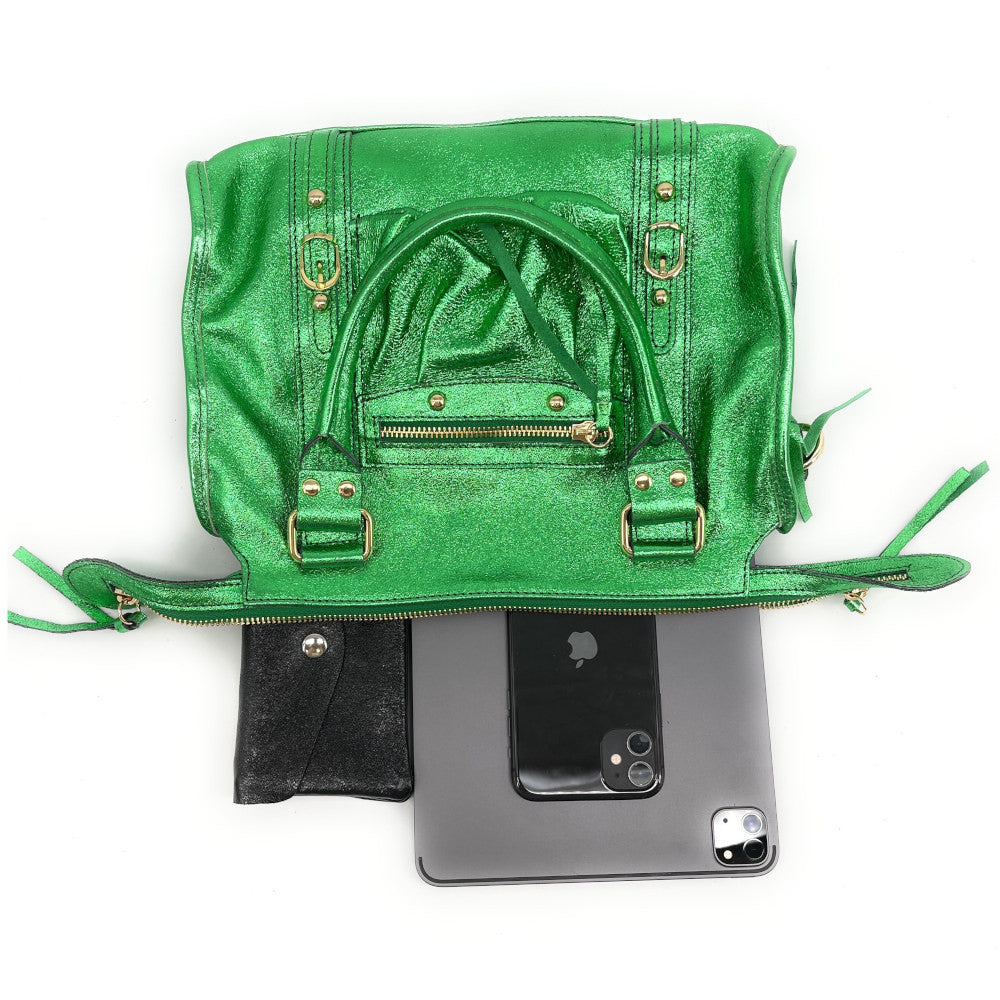 Sac à main en cuir irisé SANDSTORM GOLD (petit modèle) Vert anglais irisé
