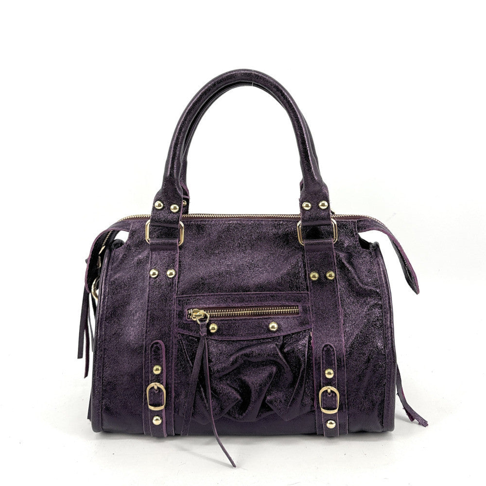 Sac à main en cuir irisé SANDSTORM GOLD (petit modèle) Prune