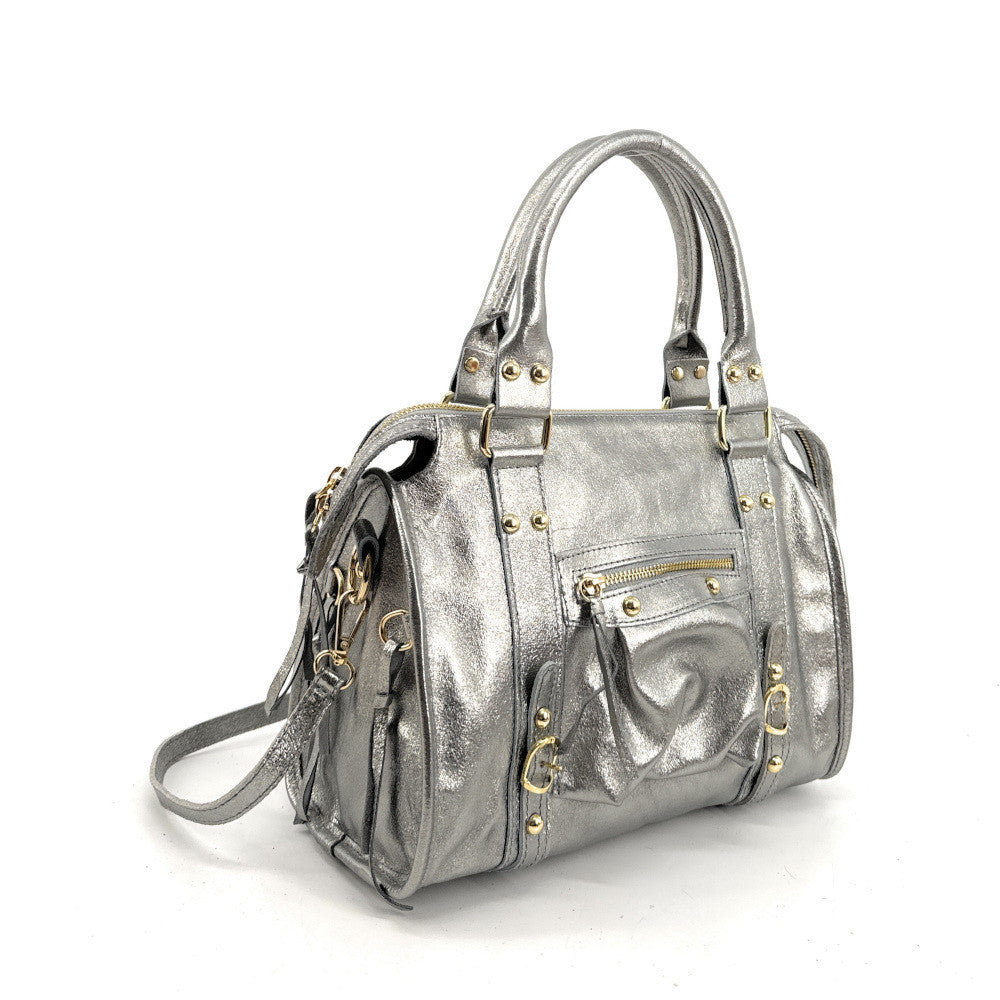 Sac à main en cuir irisé SANDSTORM GOLD (petit modèle) Argent clair