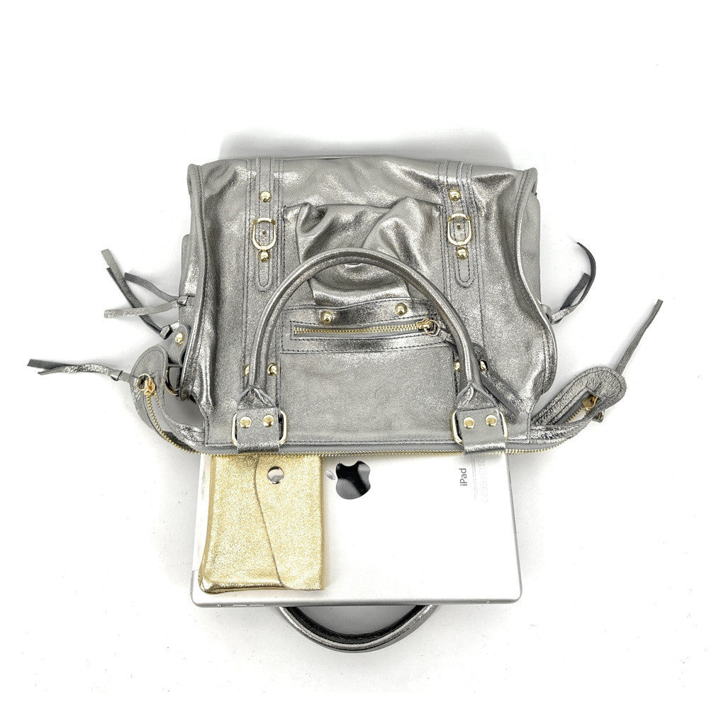 Sac à main en cuir irisé SANDSTORM GOLD (petit modèle) Argent clair