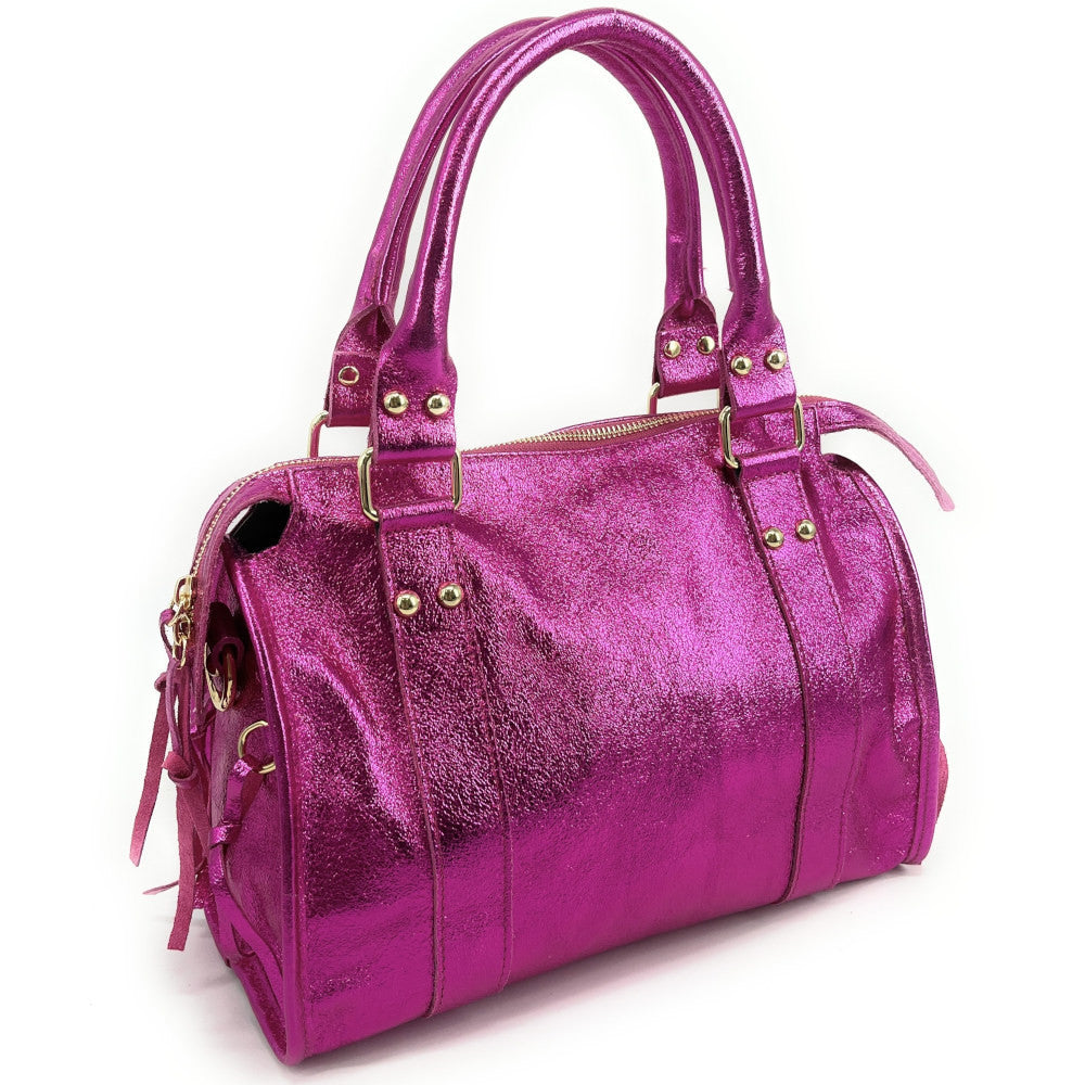 Sac à main en cuir irisé SANDSTORM GOLD (petit modèle) Fuchsia irisé