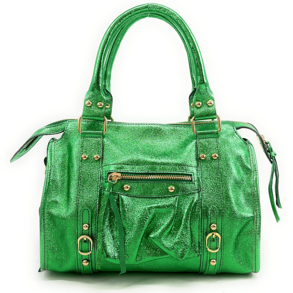 Sac à main en cuir irisé SANDSTORM GOLD (petit modèle) Vert anglais irisé