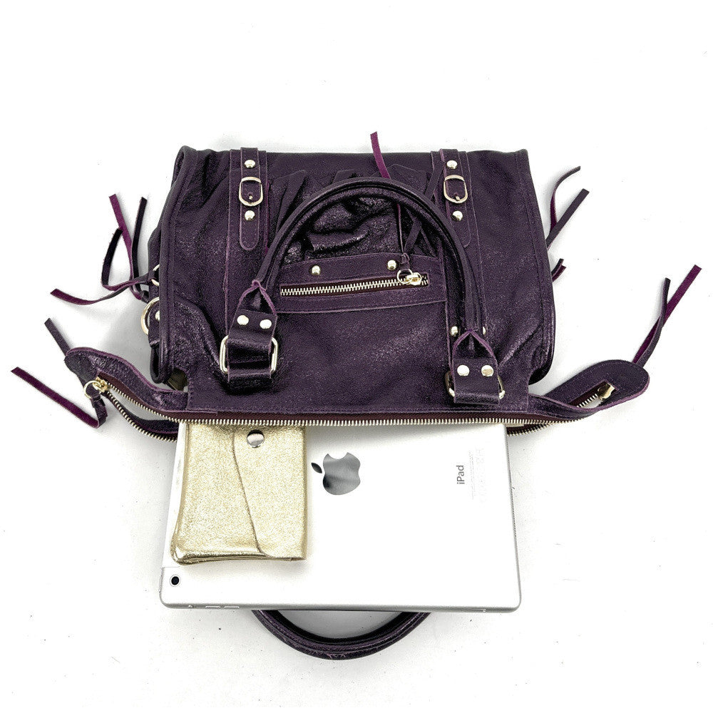 Sac à main en cuir irisé SANDSTORM GOLD (petit modèle) Prune