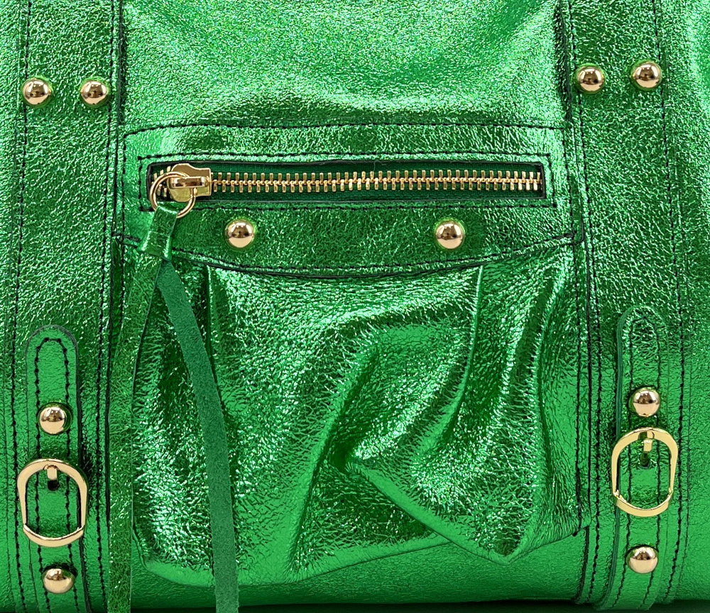 Sac à main en cuir irisé SANDSTORM GOLD (petit modèle) Vert anglais irisé