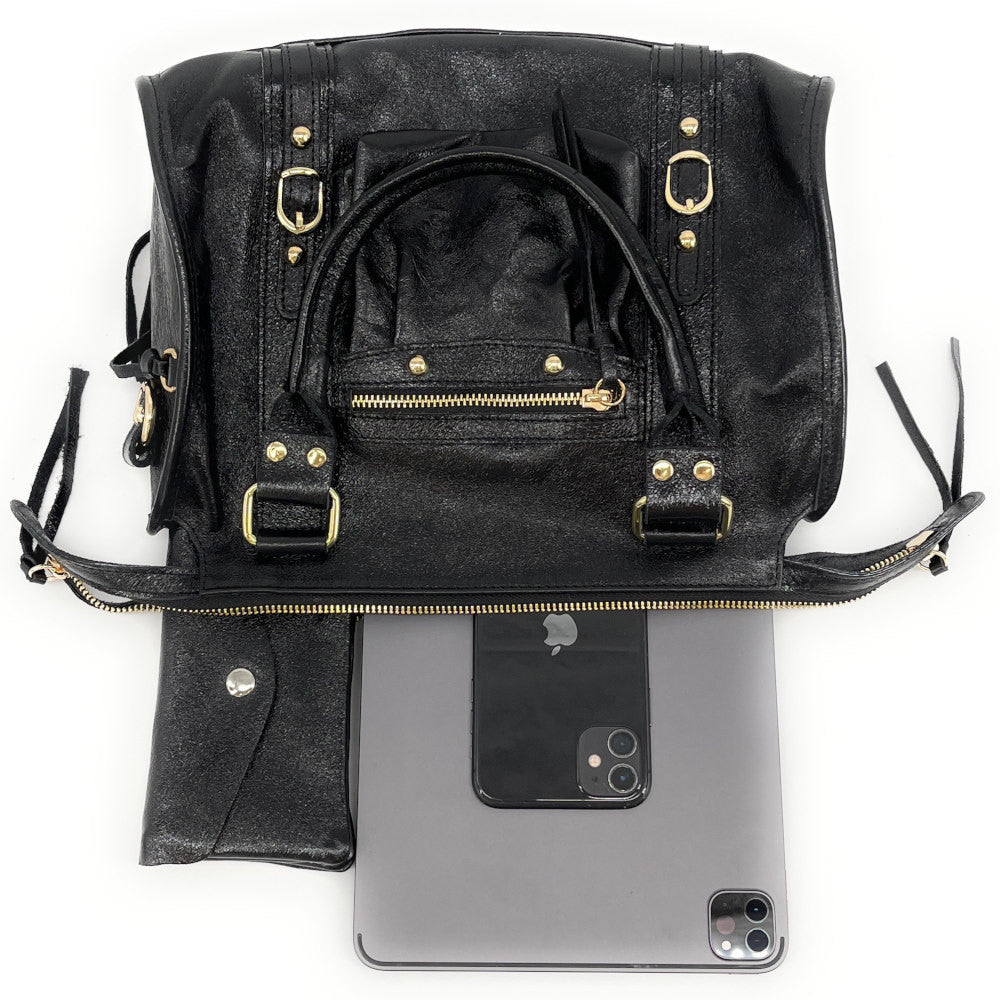 Sac à main en cuir irisé SANDSTORM GOLD (petit modèle) Noir irisé