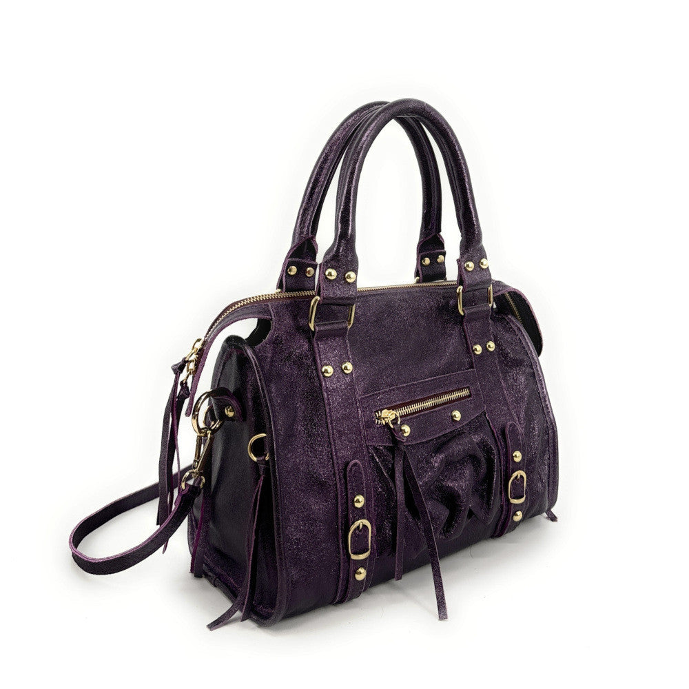 Sac à main en cuir irisé SANDSTORM GOLD (petit modèle) Prune