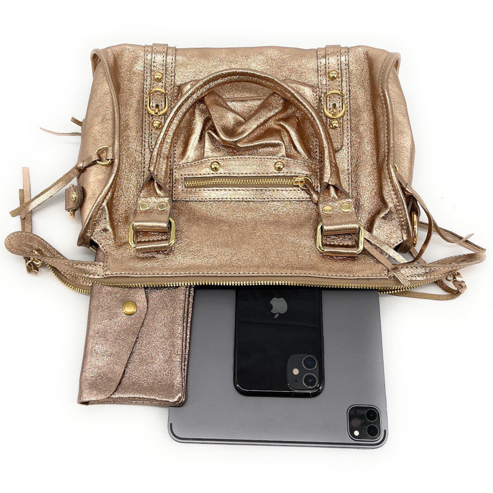 Sac à main en cuir irisé SANDSTORM GOLD (petit modèle) Champagne irisé