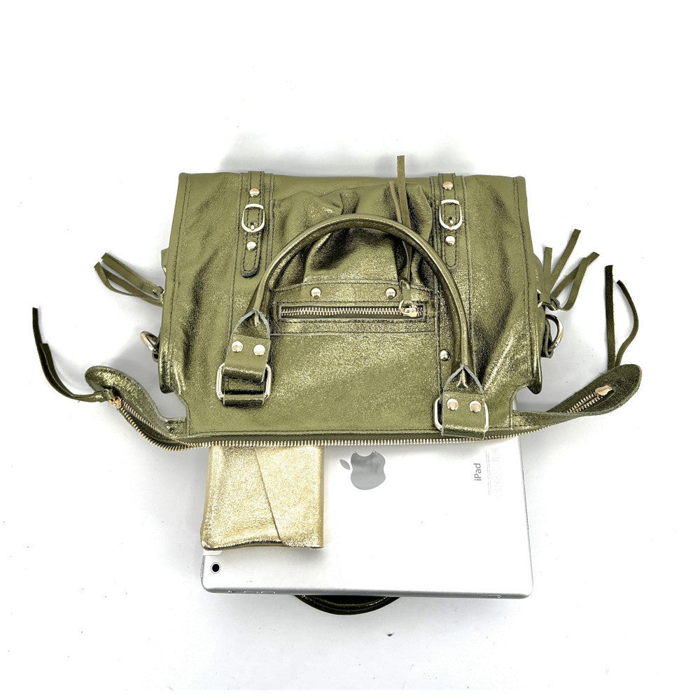 Sac à main en cuir irisé SANDSTORM GOLD (petit modèle) Kaki irisé
