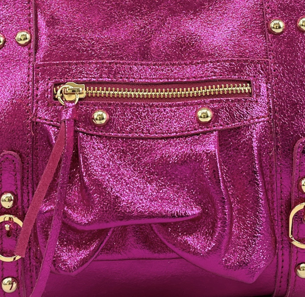Sac à main en cuir irisé SANDSTORM GOLD (petit modèle) Fuchsia irisé
