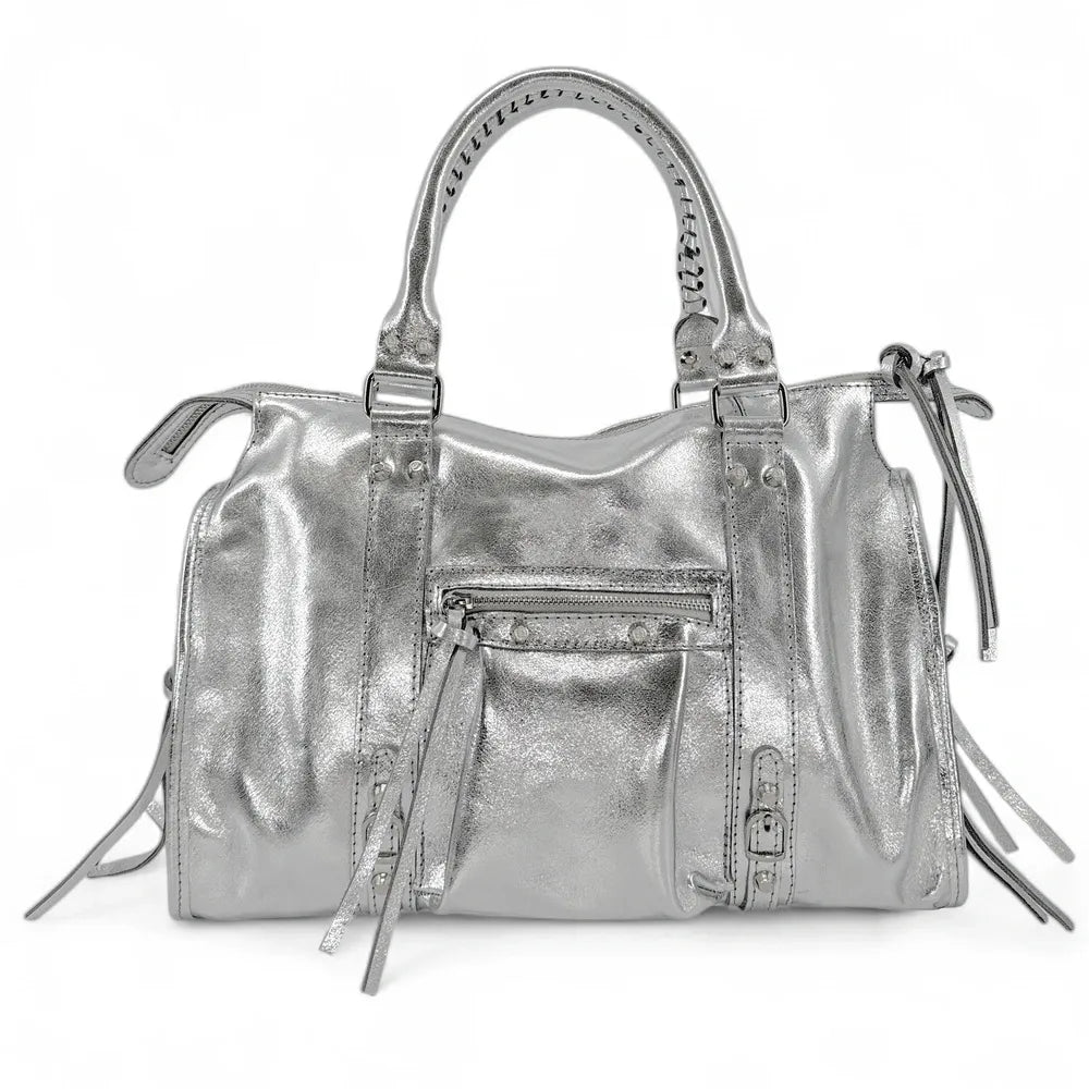 Sac à main en cuir irisé et clous argenté SANDSTORM SILVER Argent clair