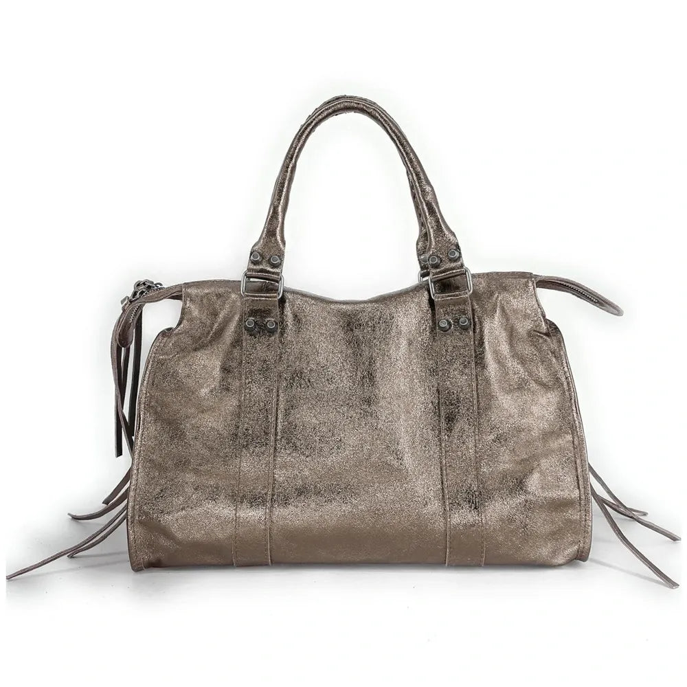 Sac à main en cuir irisé et clous argenté SANDSTORM SILVER Champagne irisé