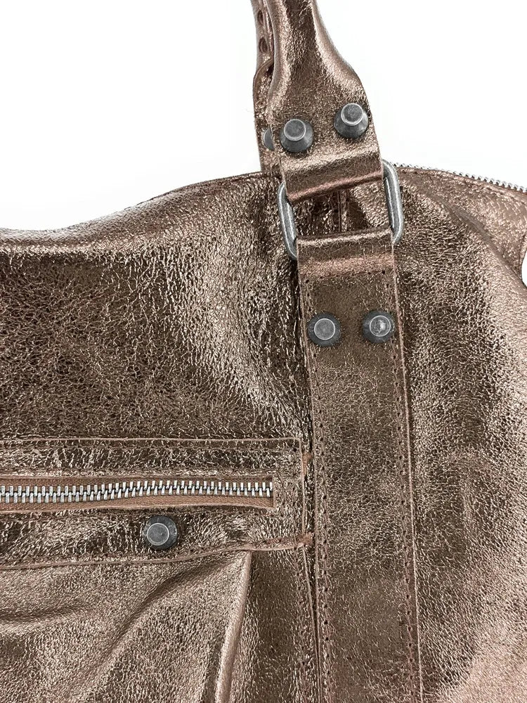 Sac à main en cuir irisé et clous argenté SANDSTORM SILVER Champagne irisé
