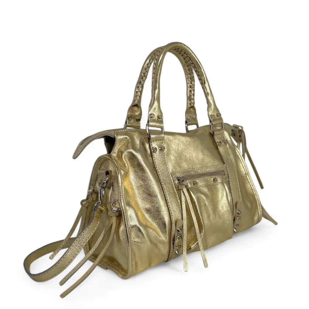 Sac à main en cuir irisé et clous argenté SANDSTORM SILVER Or pâle