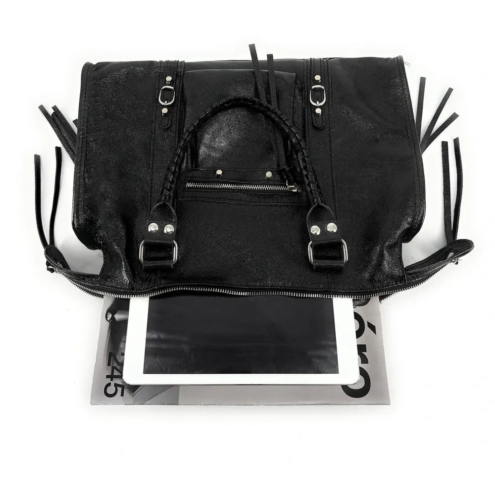 Sac à main en cuir irisé et clous argenté SANDSTORM SILVER Noir irisé