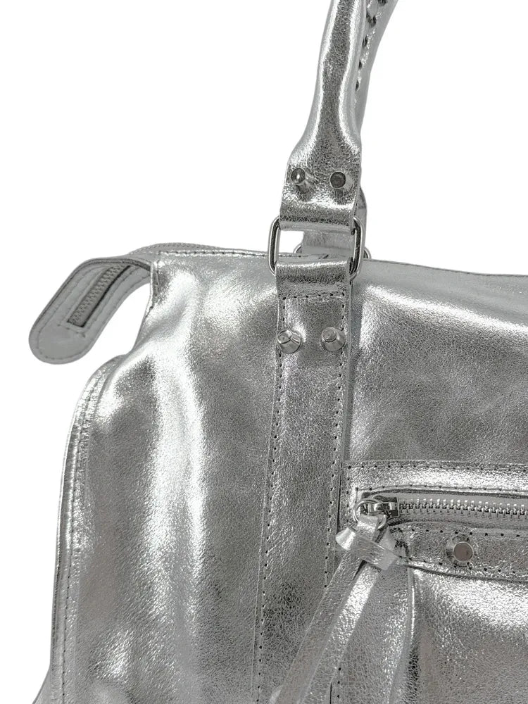 Sac à main en cuir irisé et clous argenté SANDSTORM SILVER Argent clair