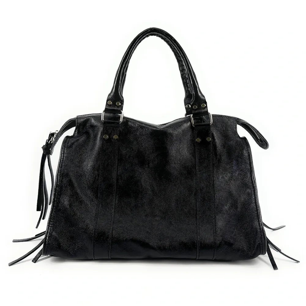 Sac à main en cuir irisé et clous argenté SANDSTORM SILVER Noir irisé
