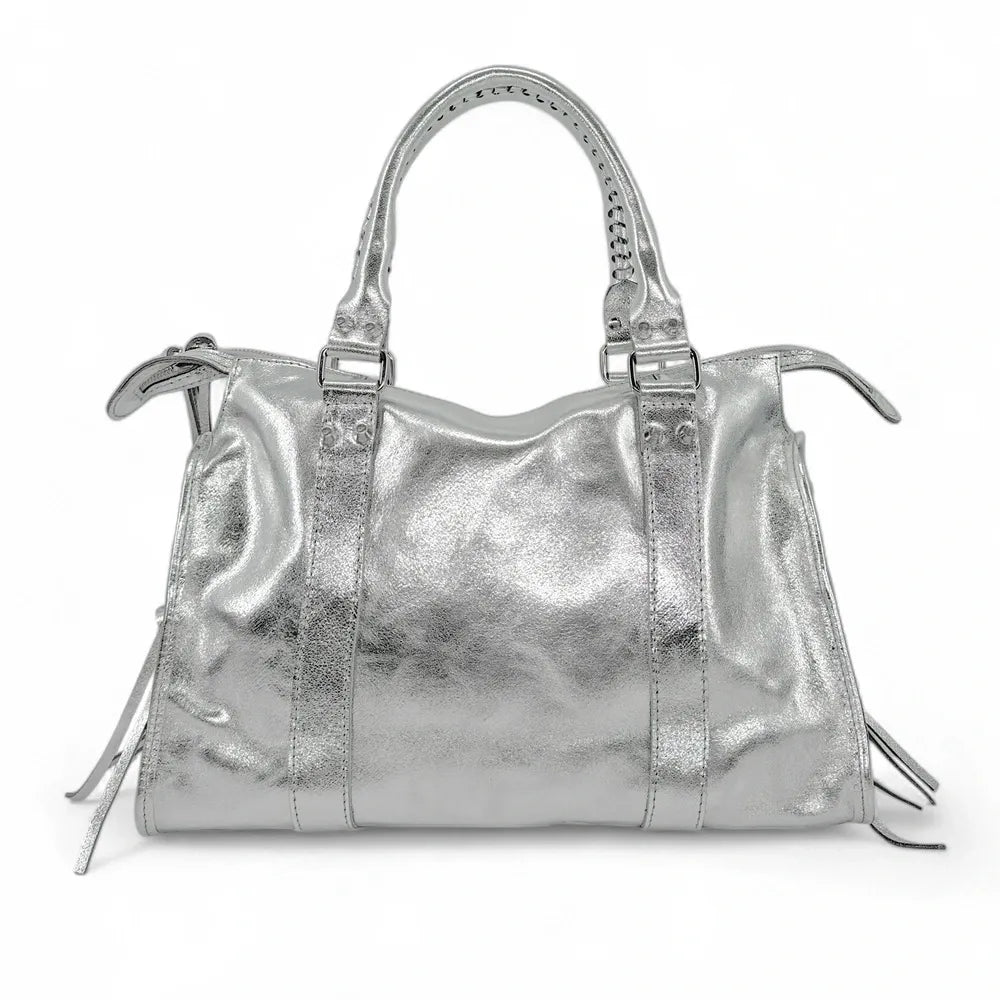 Sac à main en cuir irisé et clous argenté SANDSTORM SILVER Argent clair