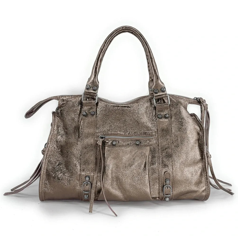 Sac à main en cuir irisé et clous argenté SANDSTORM SILVER Champagne irisé