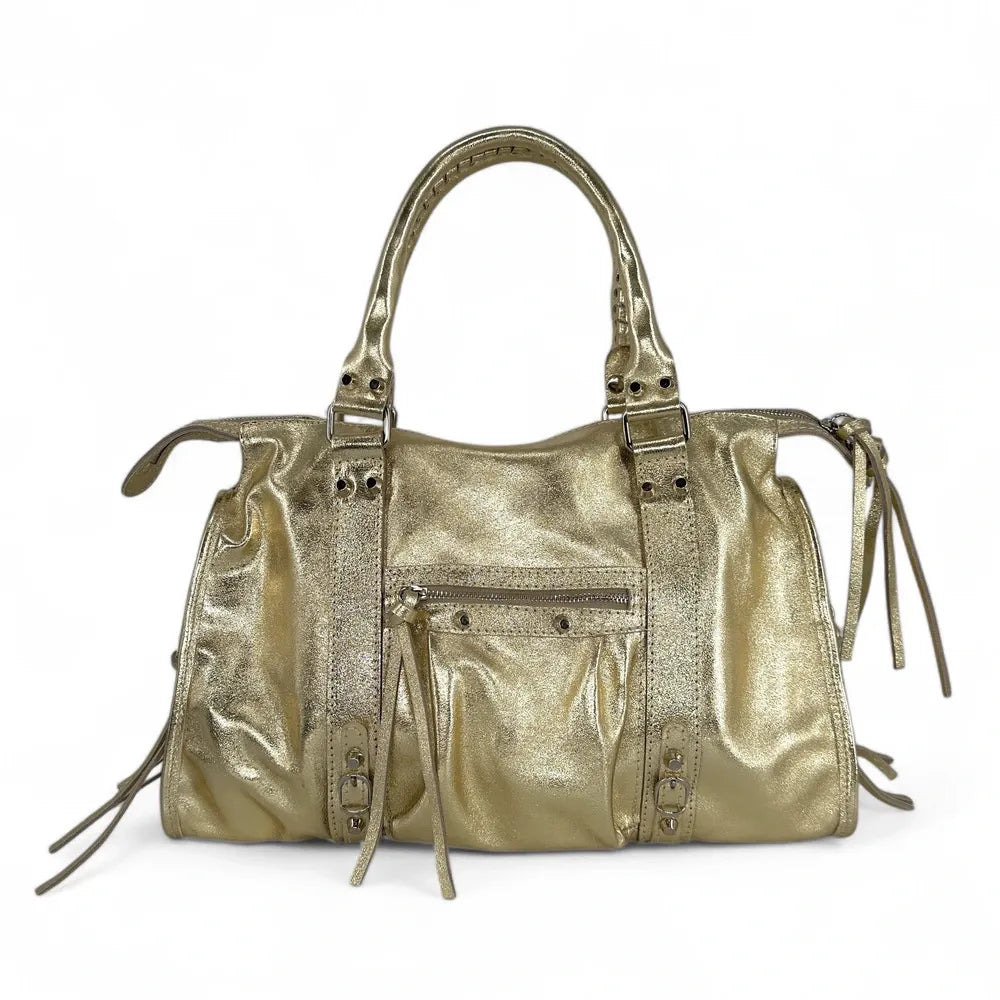 Sac à main en cuir irisé et clous argenté SANDSTORM SILVER Or pâle