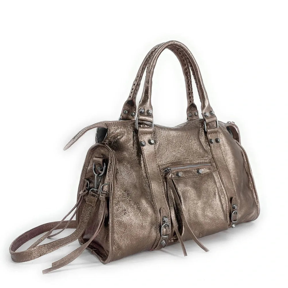 Sac à main en cuir irisé et clous argenté SANDSTORM SILVER Champagne irisé