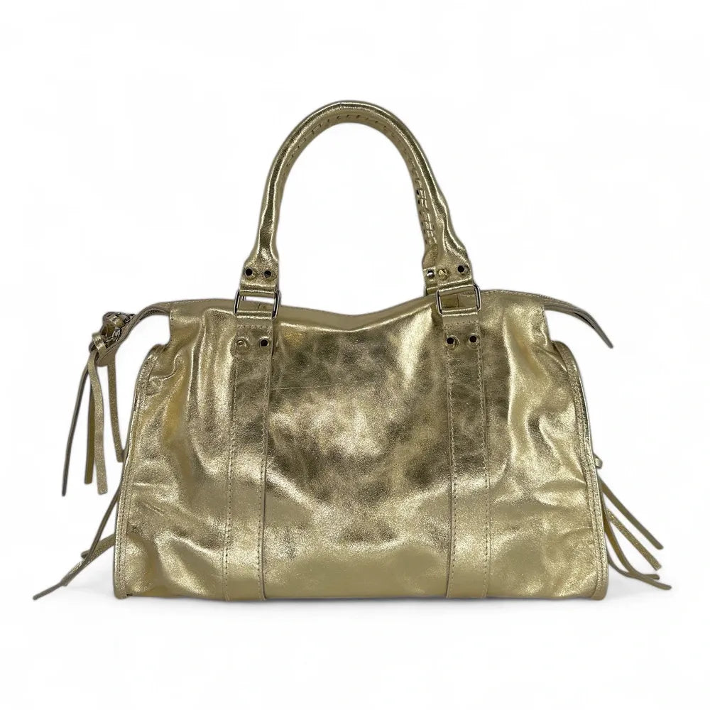 Sac à main en cuir irisé et clous argenté SANDSTORM SILVER Or pâle