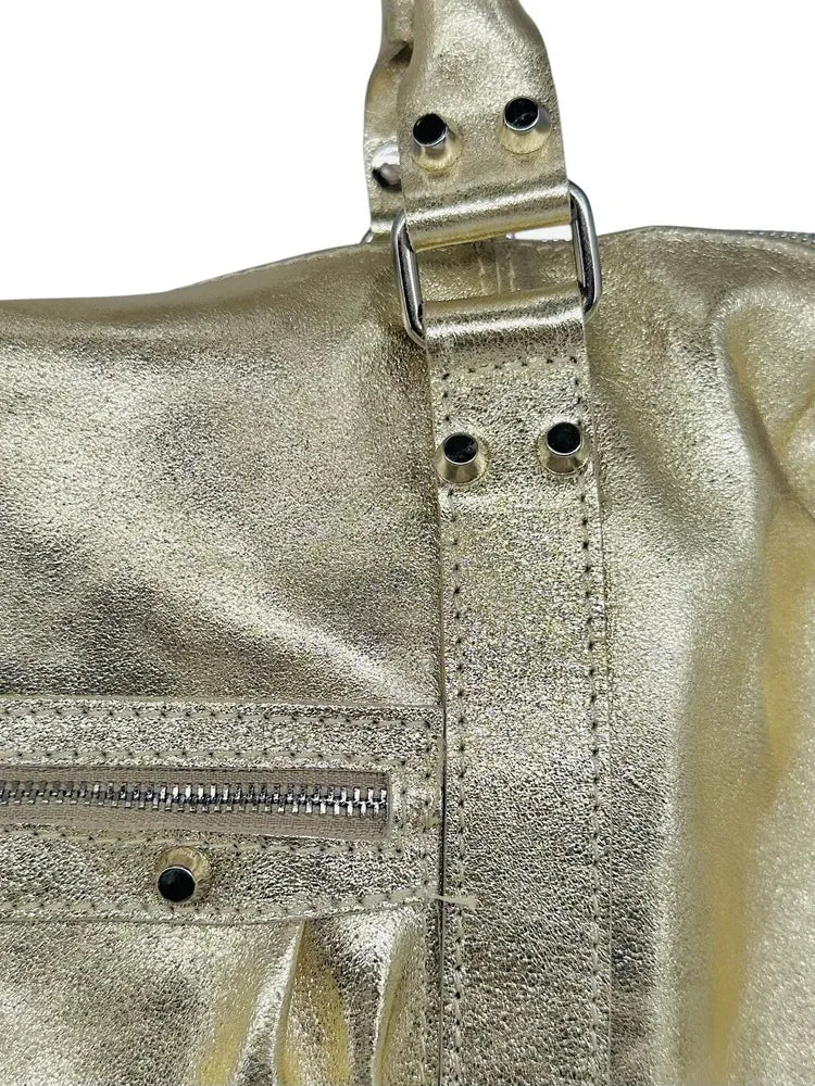 Sac à main en cuir irisé et clous argenté SANDSTORM SILVER Or pâle