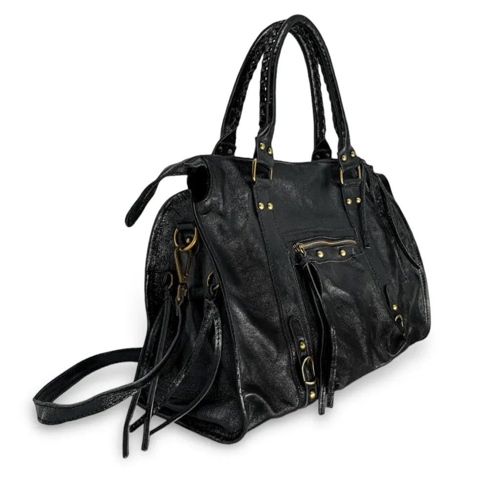Sac à main en cuir irisé SANDSTORM Noir glossy