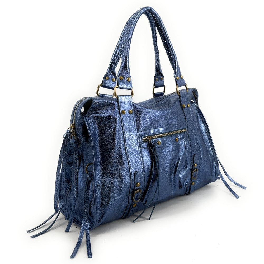 Sac à main en cuir irisé SANDSTORM Bleu cobalt