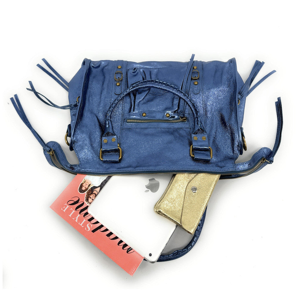 Sac à main en cuir irisé SANDSTORM Bleu cobalt
