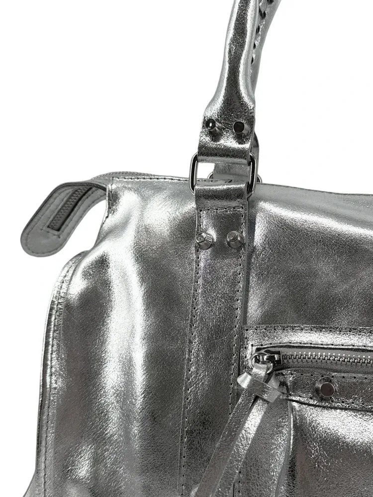 Sac à main en cuir irisé SANDSTORM Argent moyen