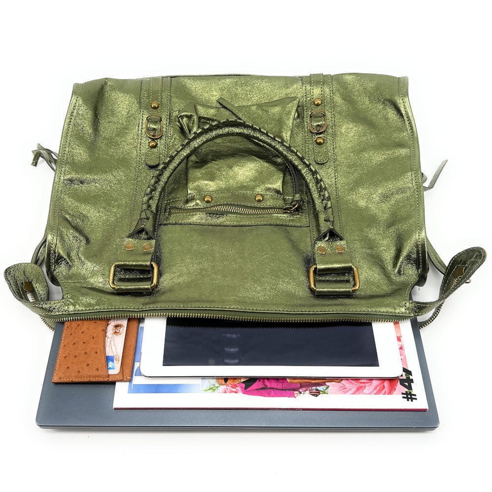 Sac à main en cuir irisé SANDSTORM Kaki irisé