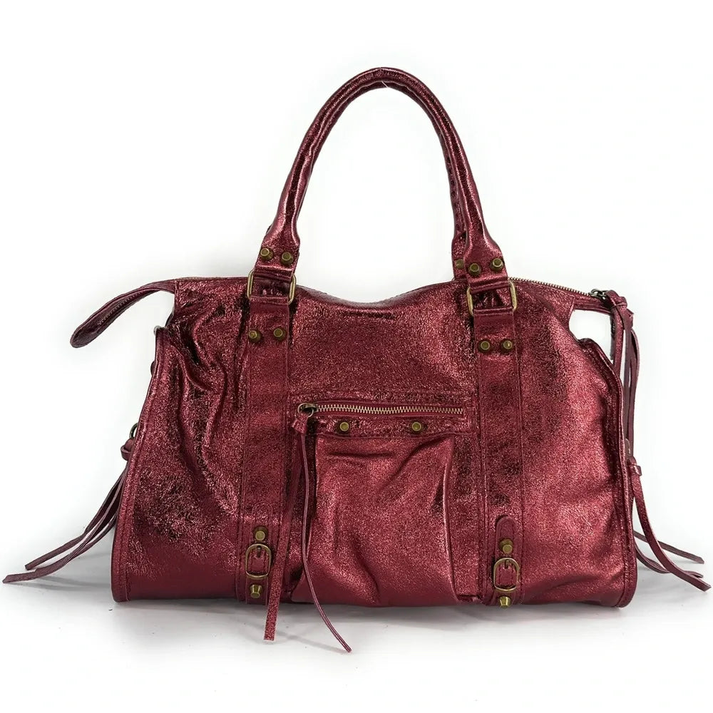 Sac à main en cuir irisé SANDSTORM Bordeaux irisé