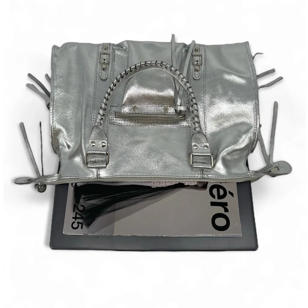 Sac à main en cuir irisé SANDSTORM Argent moyen