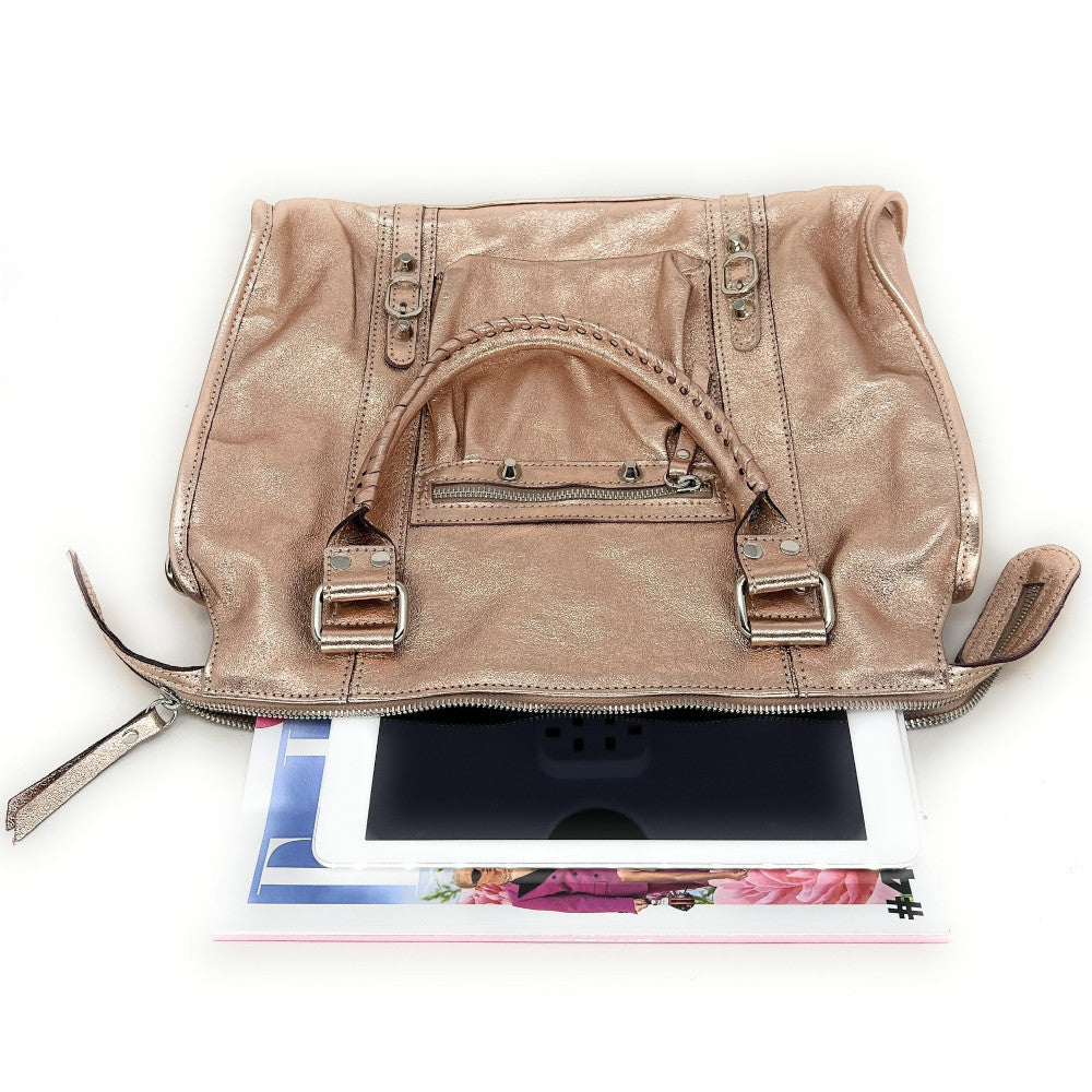 Sac à main en cuir irisé SANDSTORM Rose gold
