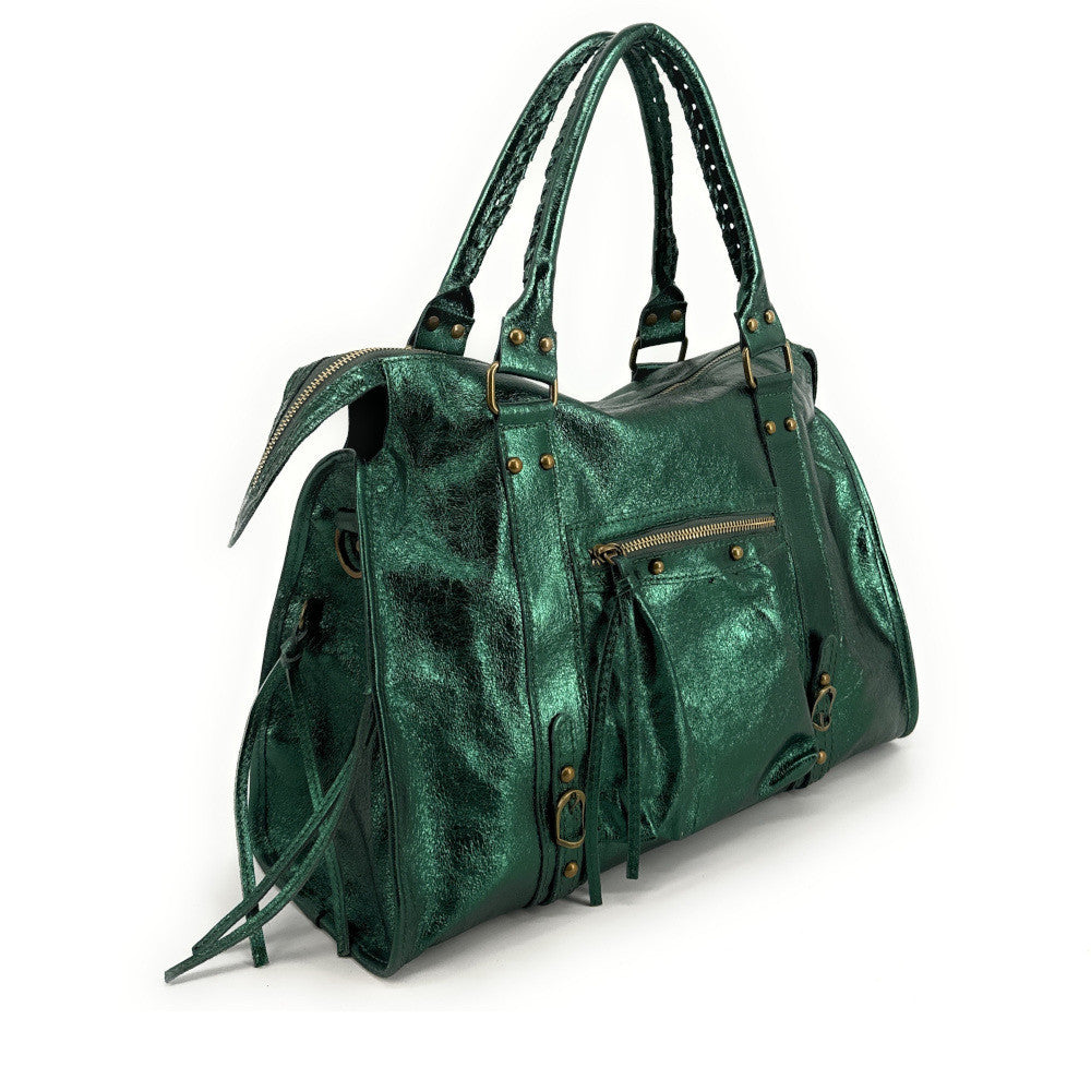 Sac à main en cuir irisé SANDSTORM Vert forêt