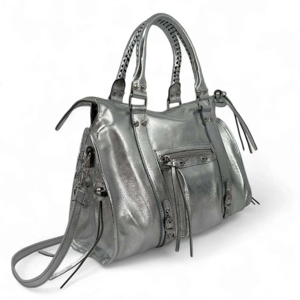 Sac à main en cuir irisé SANDSTORM Argent moyen