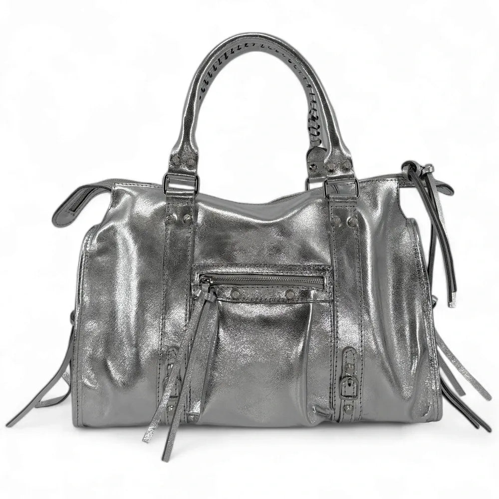 Sac à main en cuir irisé SANDSTORM Argent moyen