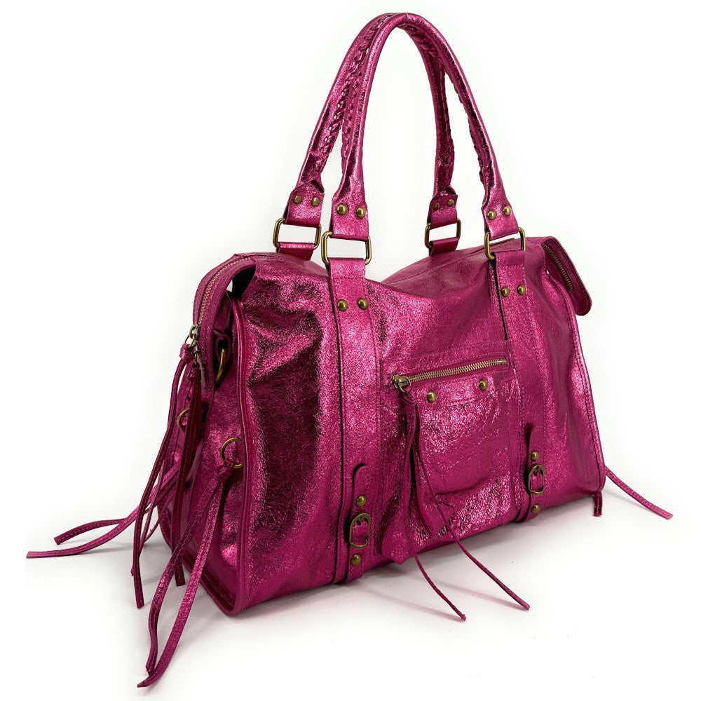 Sac à main en cuir irisé SANDSTORM Fuchsia irisé