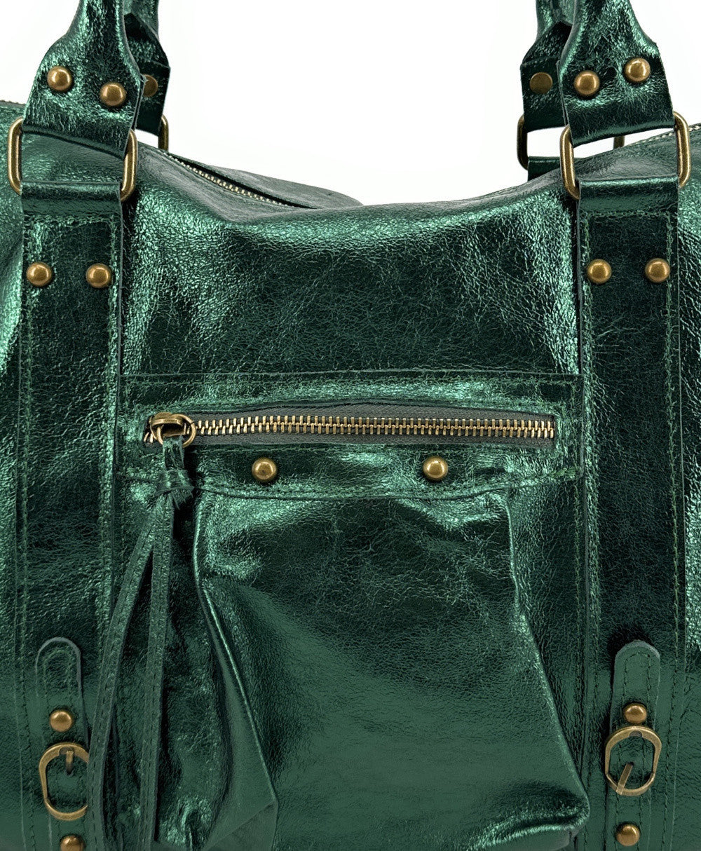 Sac à main en cuir irisé SANDSTORM Vert forêt