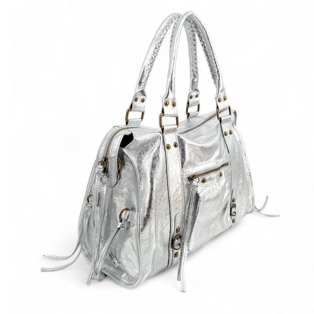 Sac à main en cuir irisé SANDSTORM Argent clair