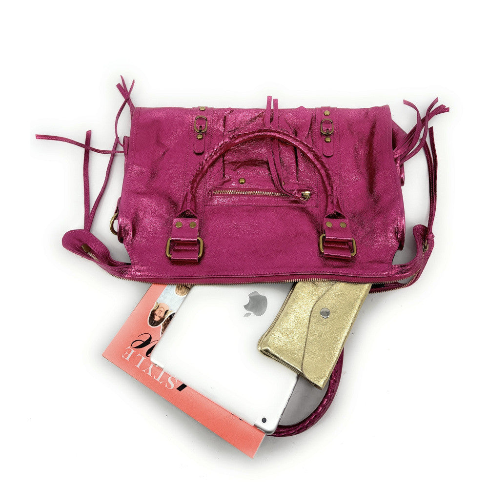 Sac à main en cuir irisé SANDSTORM Fuchsia irisé