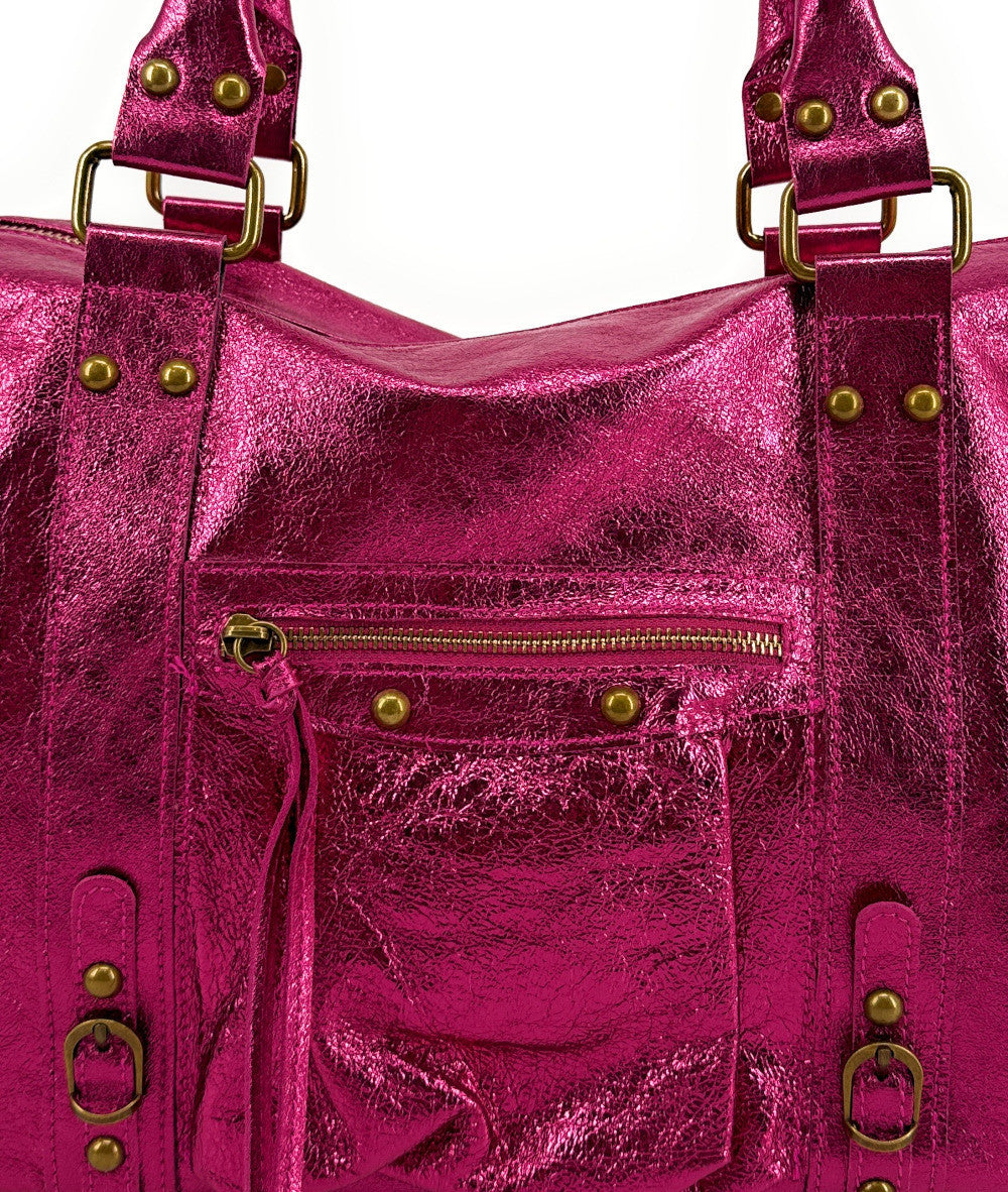 Sac à main en cuir irisé SANDSTORM Fuchsia irisé