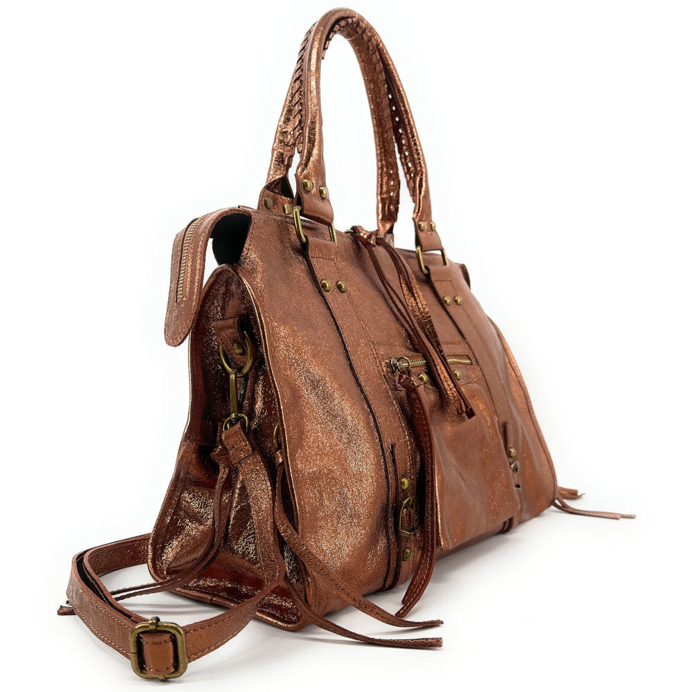 Sac à main en cuir irisé SANDSTORM Bronze