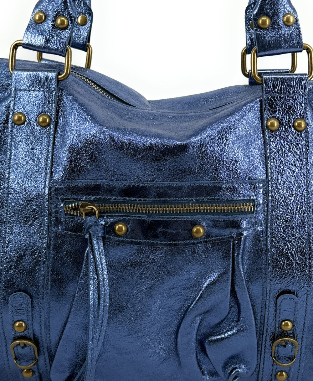 Sac à main en cuir irisé SANDSTORM Bleu cobalt