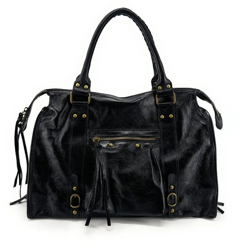 Sac à main en cuir irisé SANDSTORM Noir glossy