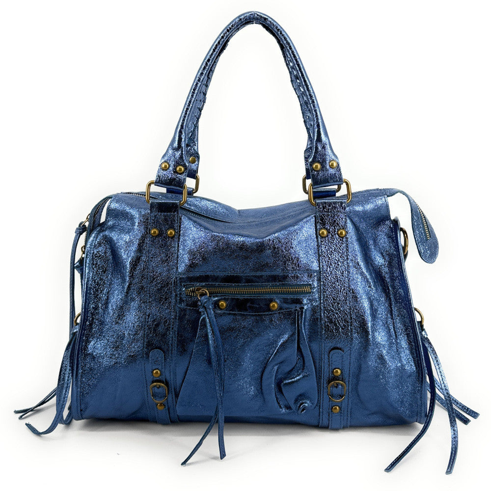 Sac à main en cuir irisé SANDSTORM Bleu cobalt